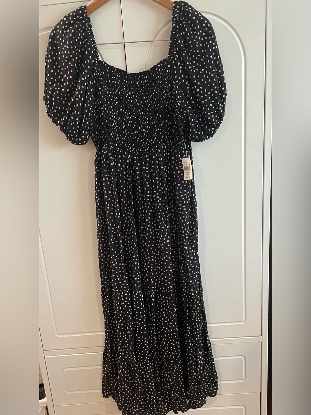 Angie Black Polka Dot Puff-Sleeve Midi Dress